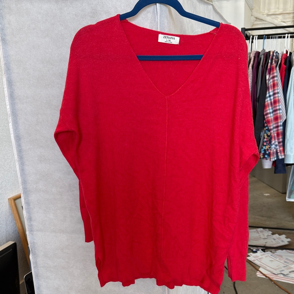 Zara V-Neck Red Women's Sweater